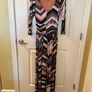 Maeve Anthropologie Maxi Dress Pink Chevron
